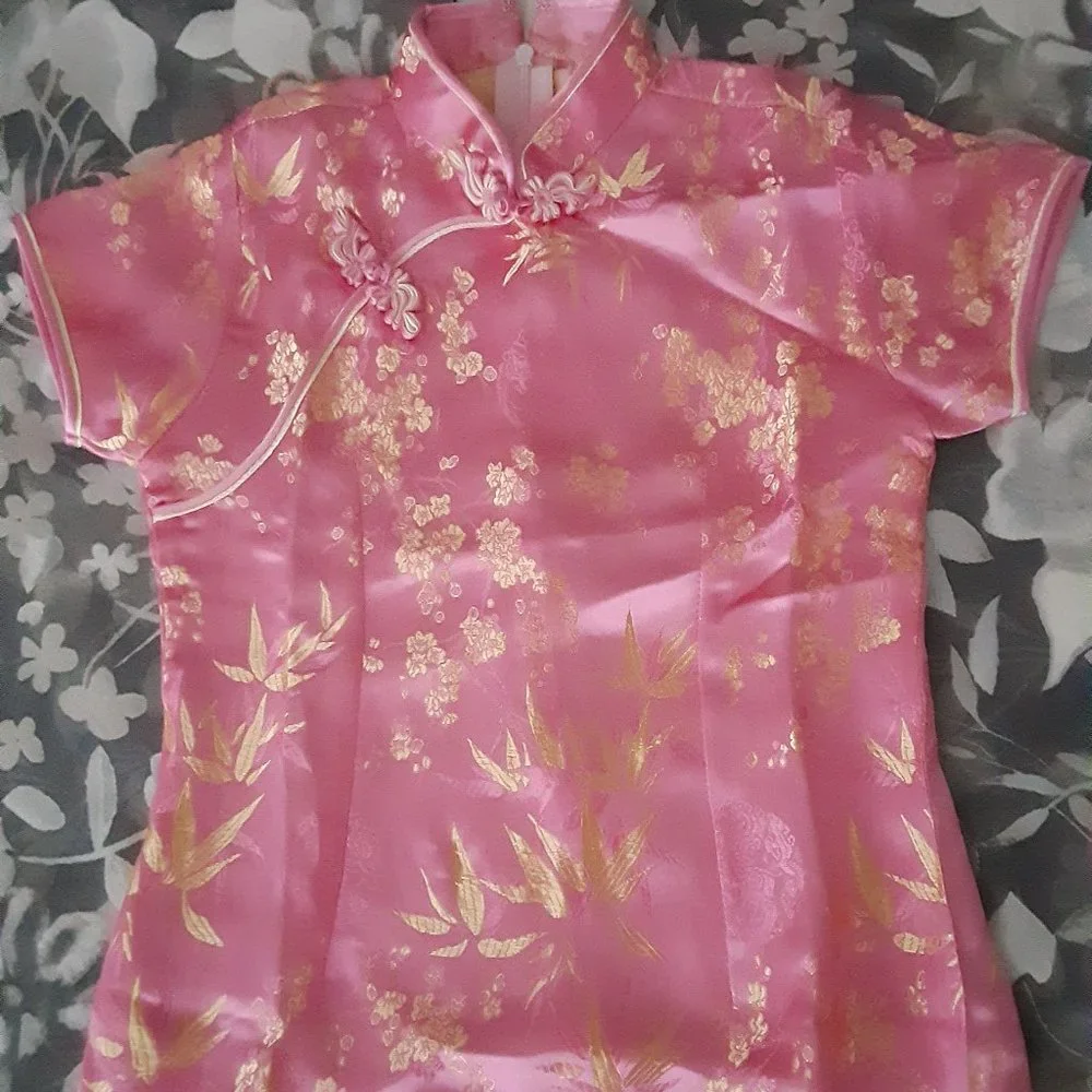 Traditional Asian dress - pink satin girls size 8